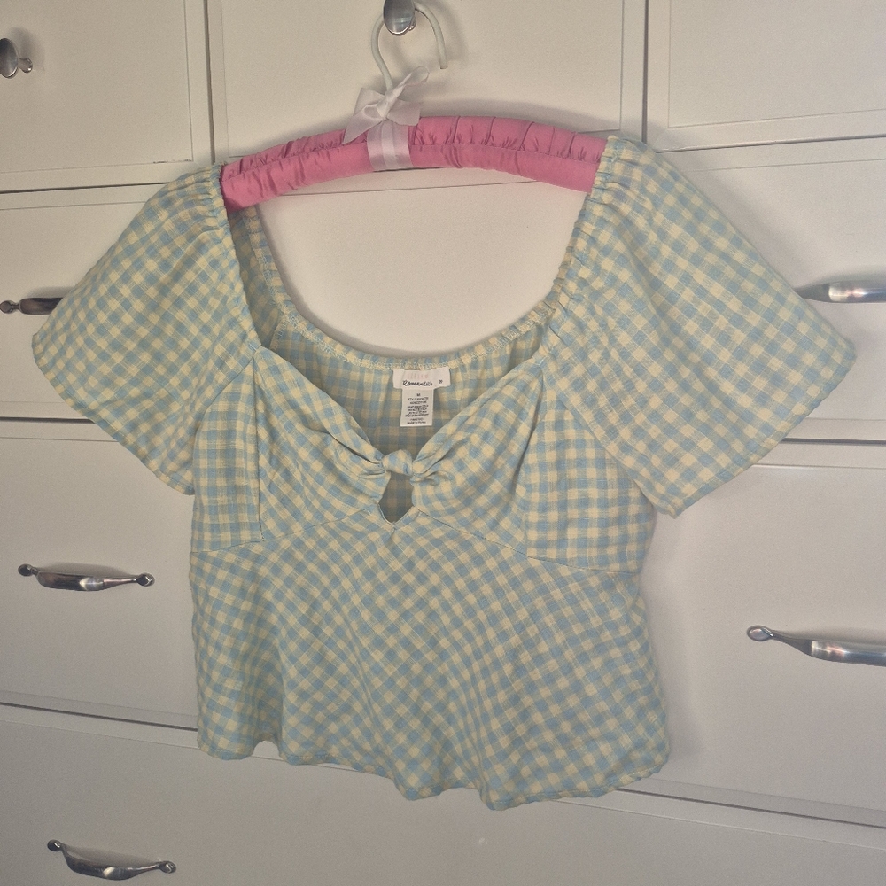 URBAN Romantics Y2K Babydoll Blue and Yellow Checkered Top